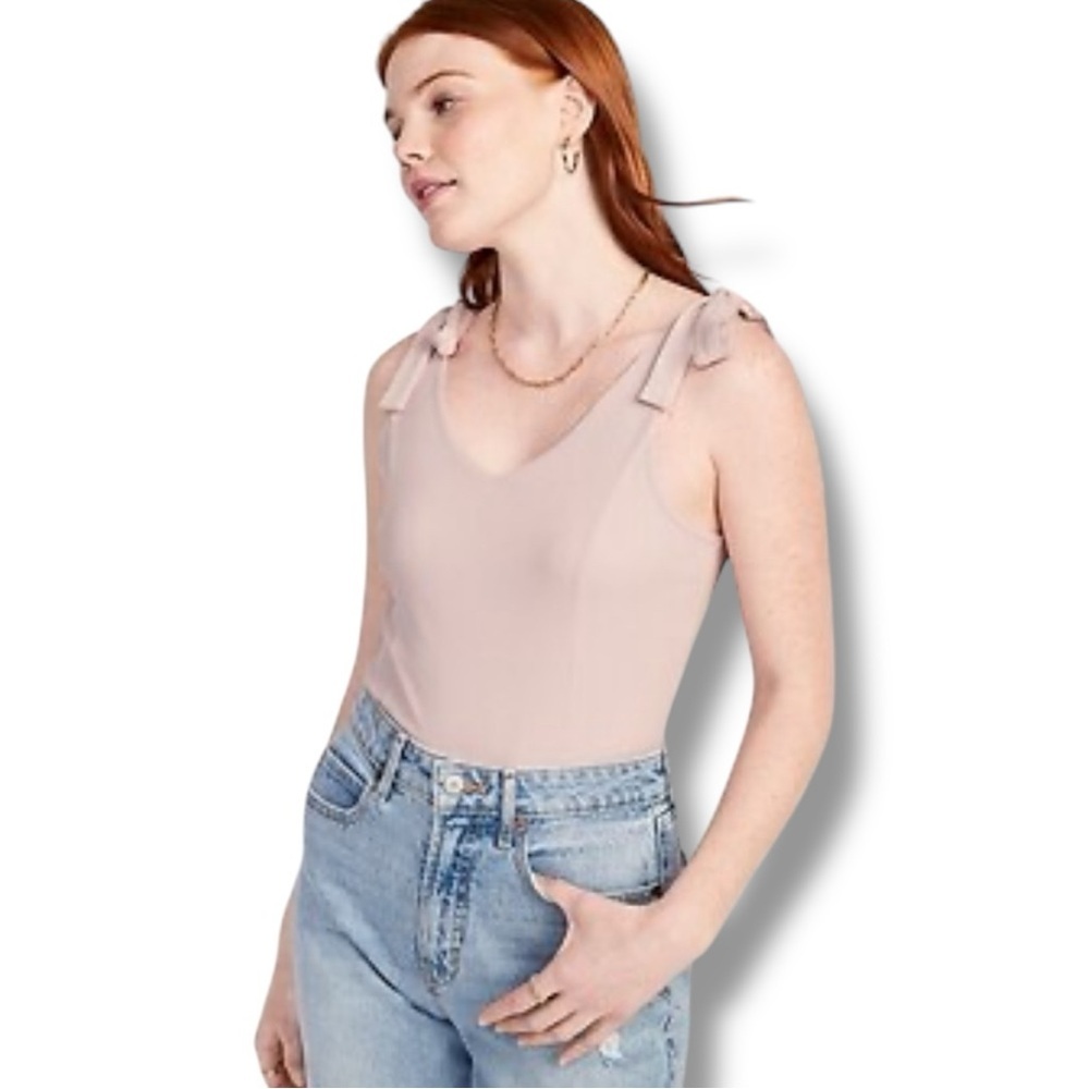 Old Navy NWOT Cotton Baby Pink V-neck and Back Tie Straps One Piece Bodysuit